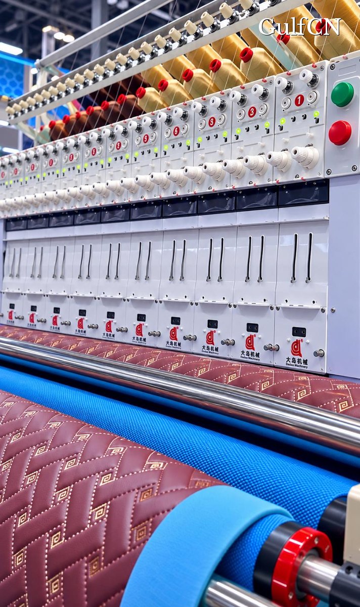 Fabric feed on industrial quilting equipment in China