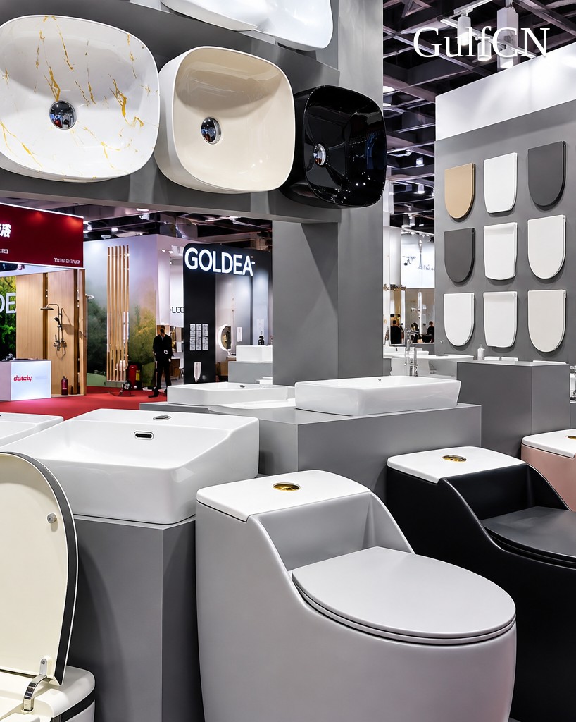 Toilet designs reviewed at an industry exhibition in China